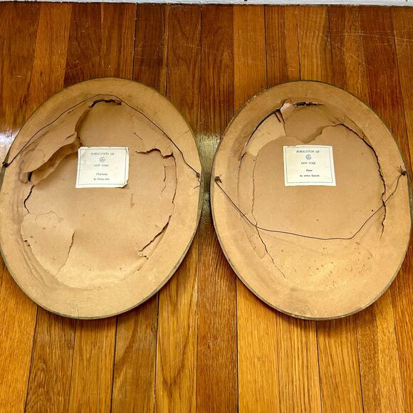 Set of 2 Vintage Victorian Girl & Boy Prints  in Wooden Oval Frames - Picture 8 of 15